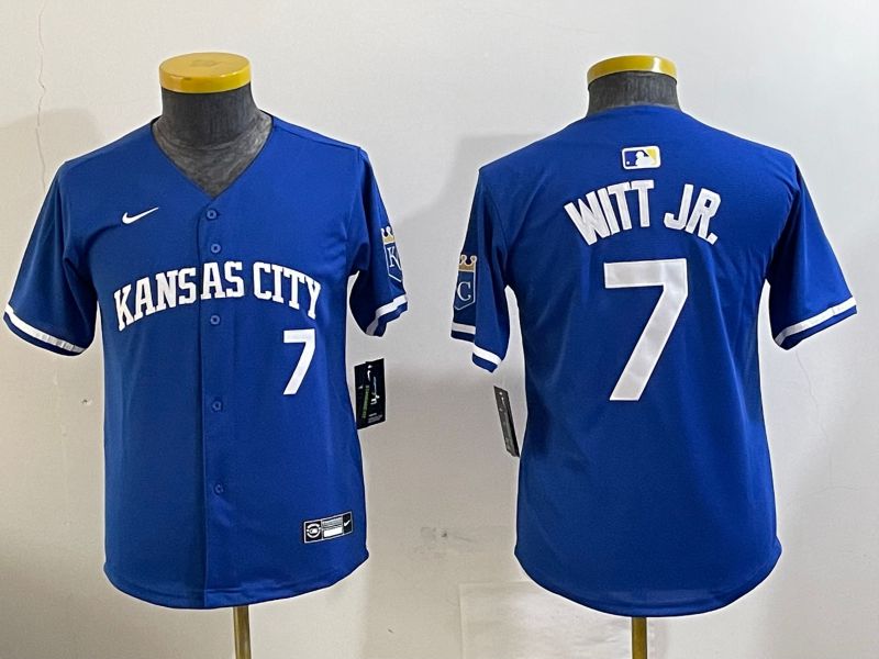 Youth Kansas City Royals #7 Witt jr Blue Game 2024 Nike MLB Jersey style 1